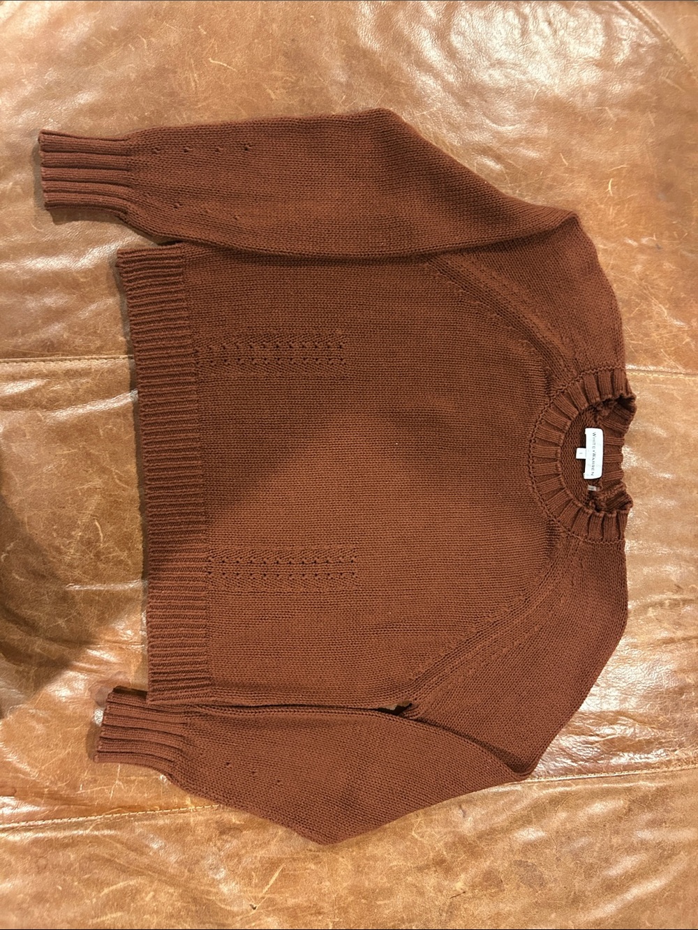 White + Warren Men's Brown Crewneck Knit Sweater